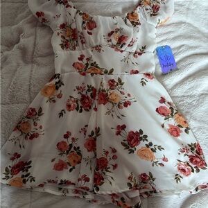 Justify White and Red Ruched Tie Front Sundress